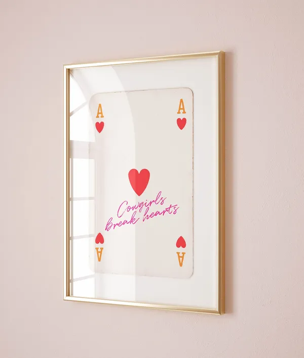 Ace of Hearts Cowgirl Poster, Western Retro Print