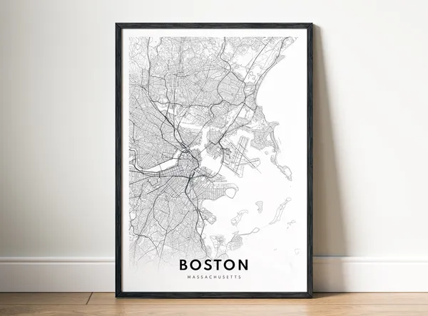 Boston Map Print, Modern Black And White Map