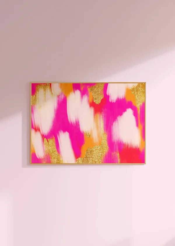 Pink Orange Abstract Painting, Preppy Dorm Decor
