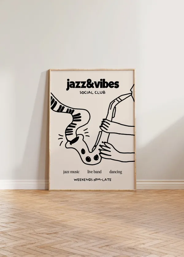Music Print Jazz Illustration, Retro Social Club Poster