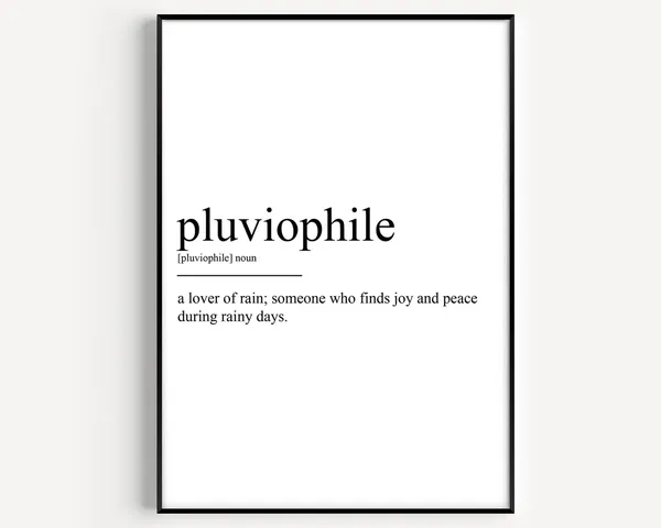 Pluviophile Definition Art Print, Typography Quote
