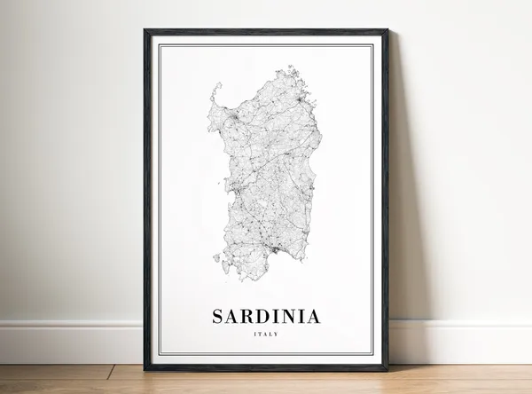 Sardinia Italy Map Poster, Travel Wall Art
