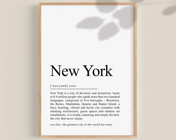 New York Souvenir Definition Print, NYC Travel Poster