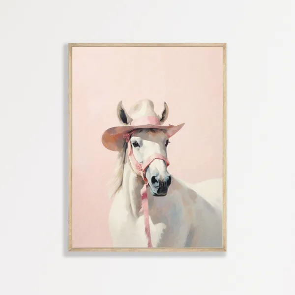 Retro Horse, Western Cowgirl Pastel Pink Art Print