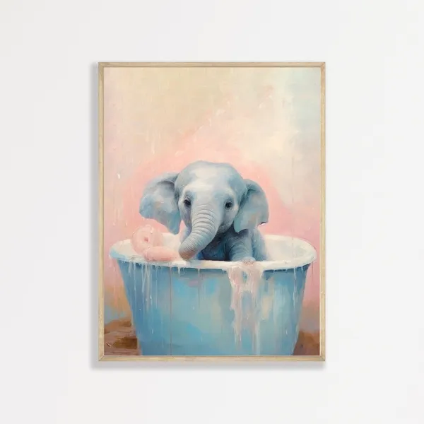 Retro Elephant Pastel Art Print for Nursery Kids