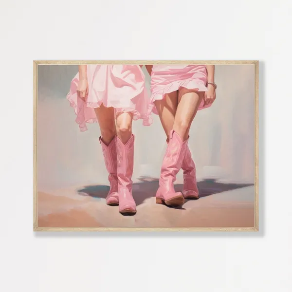 Pink Cowgirl Retro Western Oil Painting Art Print