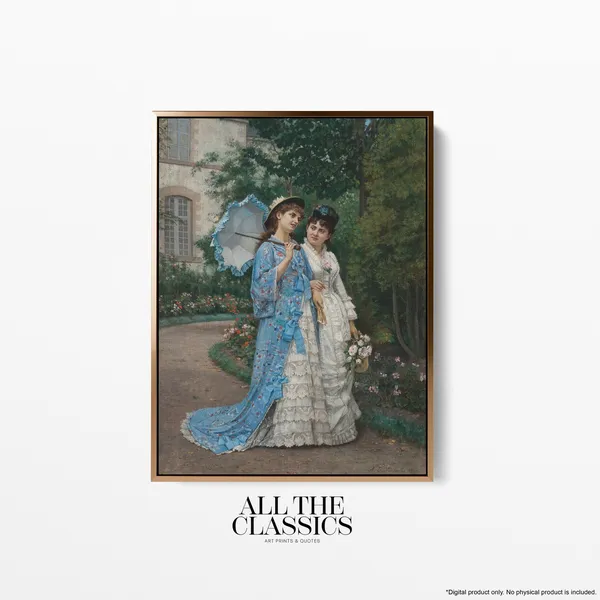 Auguste Toulmouche Vintage Art Print, Garden Stroll