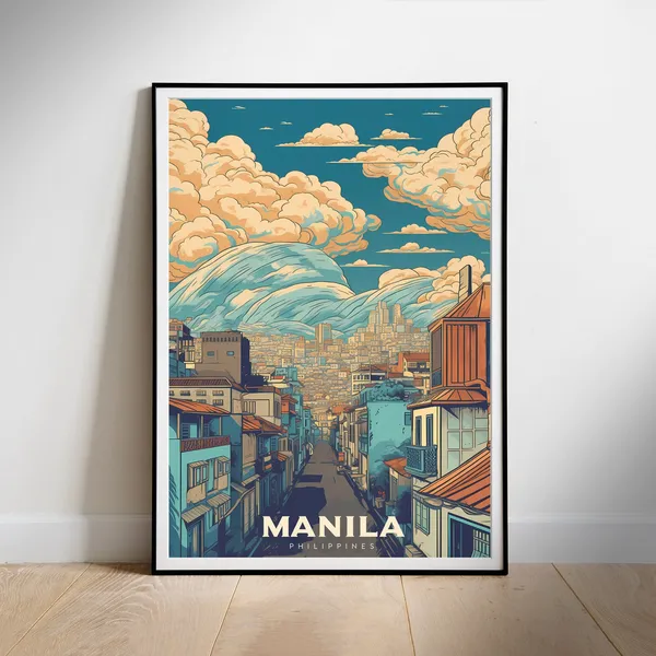 Philippines Retro Travel Poster, Manila Cityscape Art Print