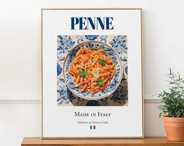 Penne On Maiolica Tile Plate, Italian Food Art Print