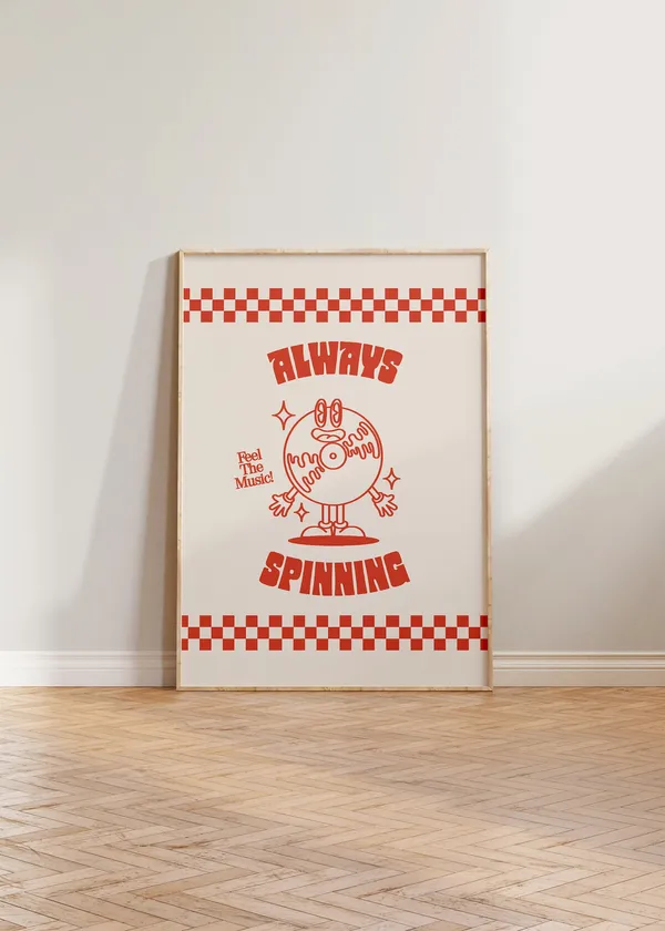 Always Spinning Retro Music Art Print, Vintage Cartoon