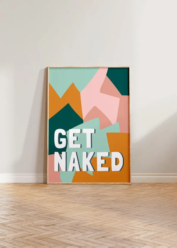Get Naked Modern Bathroom Art Print, Toilet Decor