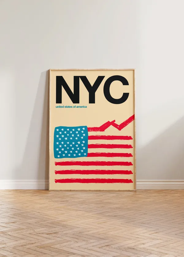 New York Travel Poster, USA Flag City Print