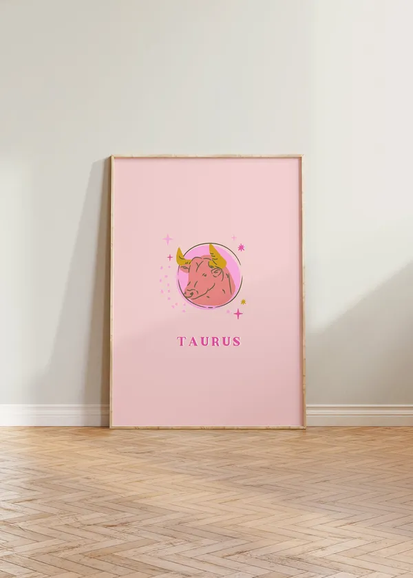 Taurus Zodiac Wall Art Print, Pink Astrology Gift