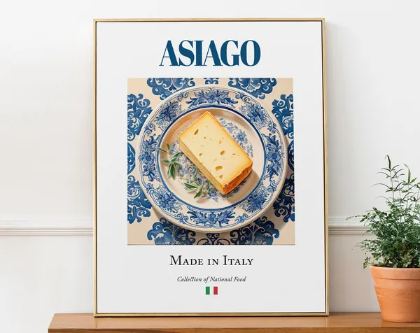 Asiago on Maiolica Tile Plate, Italian Food Art Print