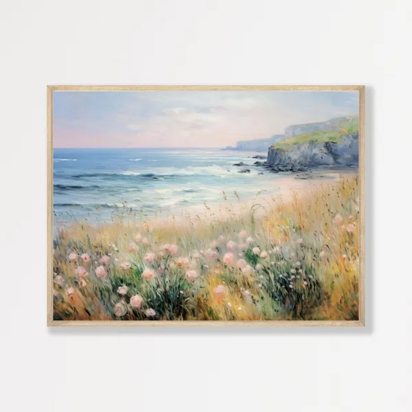 Muted Seascape Retro Coastal Beach Art Print