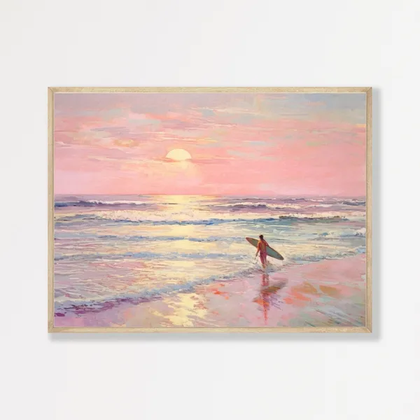 Pastel Surfing Seascape Art Print, Girly Apartment Decor