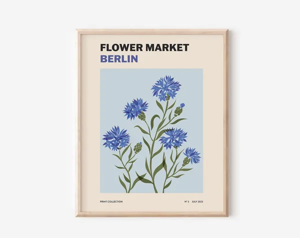 Flower Market Print, Cornflower Botanical Poster