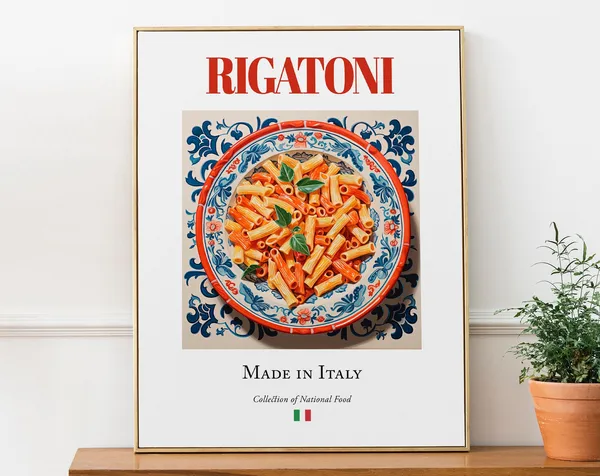 Rigatoni On Maiolica Tile Plate, Italian Poster