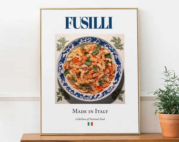 Fusilli on Maiolica Tile Plate, Italian Food Art Print