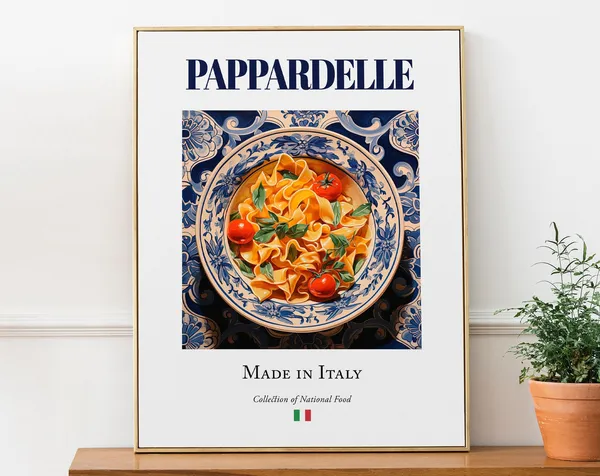 Pappardelle on Maiolica Tile Plate, Italian Food Art Print