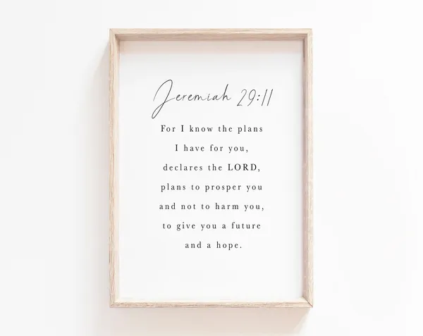 Jeremiah 29:11 Scripture Wall Art Print, Minimalist Farmhouse