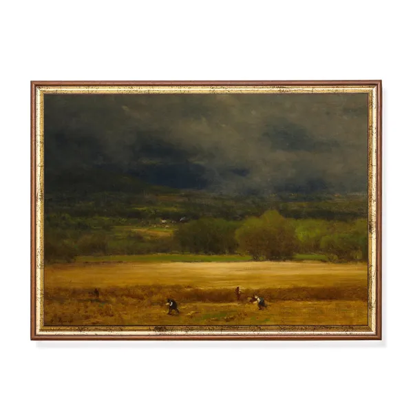 Wheat Field Vintage Painting, Rustic Farmhouse Art Print