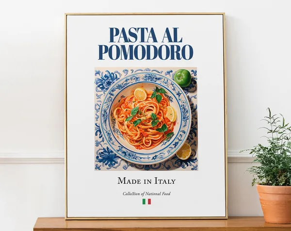 Pasta Al Pomodoro on Maiolica Tile, Kitchen Poster Print