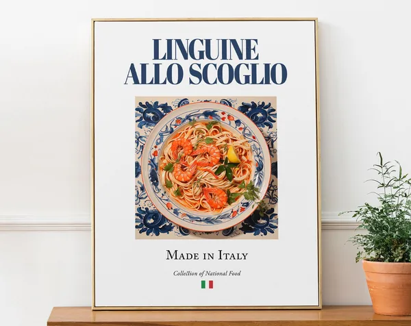 Linguine Allo Scoglio, Maiolica Tile Plate Poster