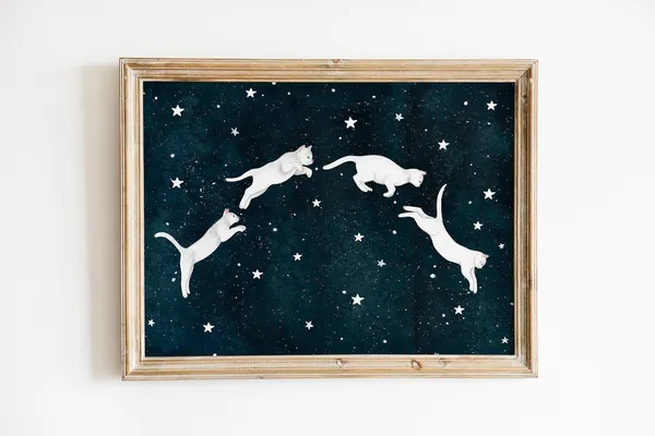 Cat Wall Art White Cats Kitten Illustration Print