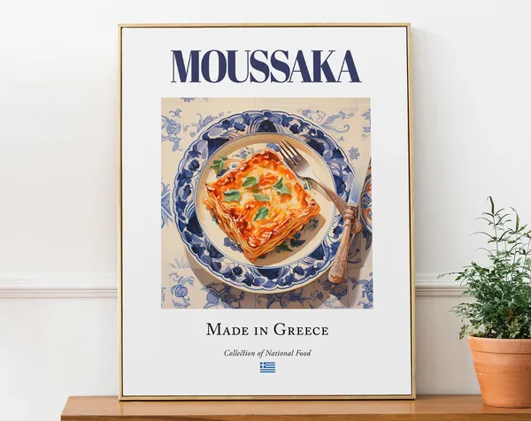 Moussaka On Maiolica Tile Plate, Greek Food Art Print