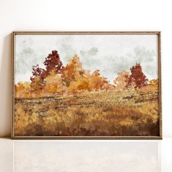 Autumn Landscape Art Print, Vintage Farmhouse Style