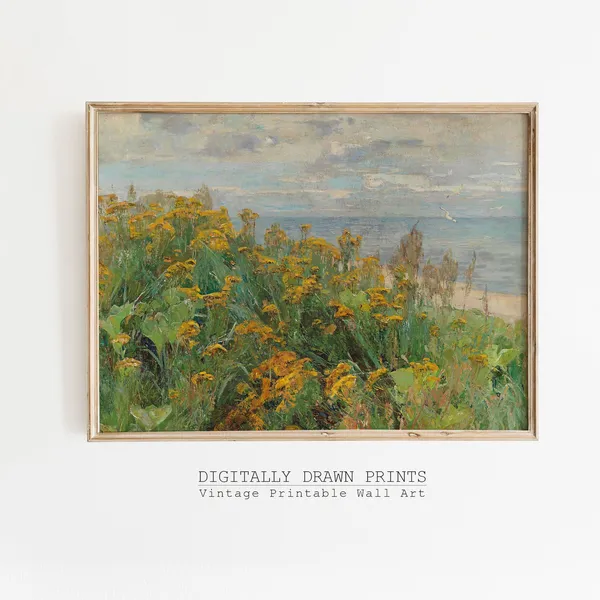 Vintage Coastal Landscape, Neutral Oil Painting Art Print