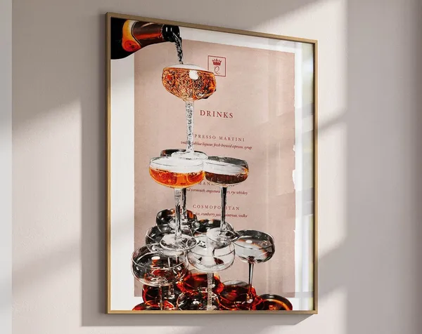 Champagne Bar Cart 70s Retro Art Print