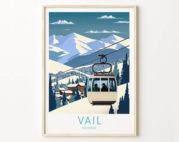 Vail Colorado Ski Travel Poster, Winter Travel Print