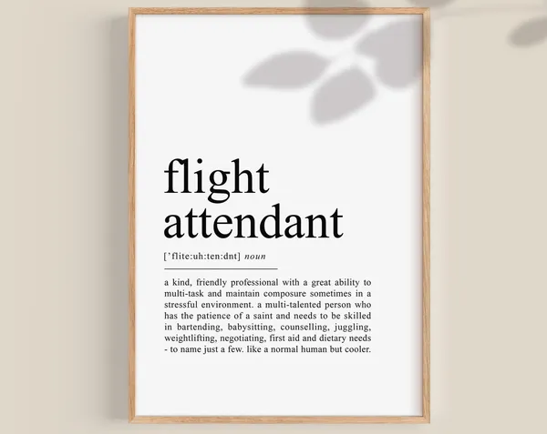 Flight Attendant Definition Print, Cabin Crew Art