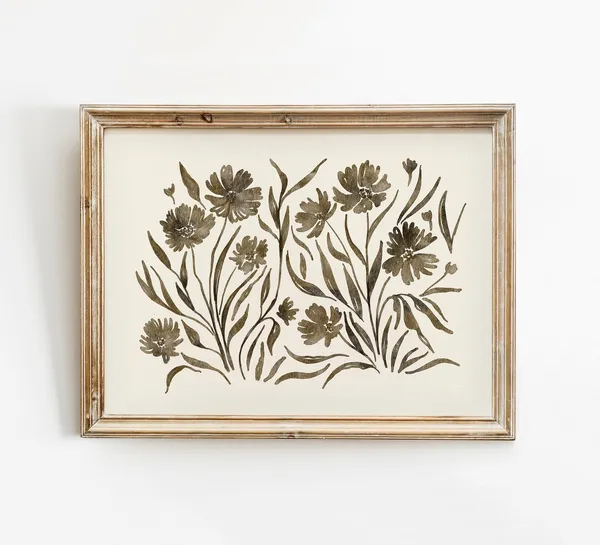 Neutral Wildflower Botanical Art Print, Vintage Inspired