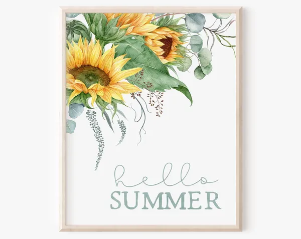 Hello Summer Sunflower Art Print, Farmhouse Decor