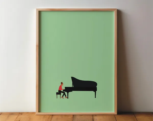 Grand Piano Player Poster, Minimal Modern Art Print