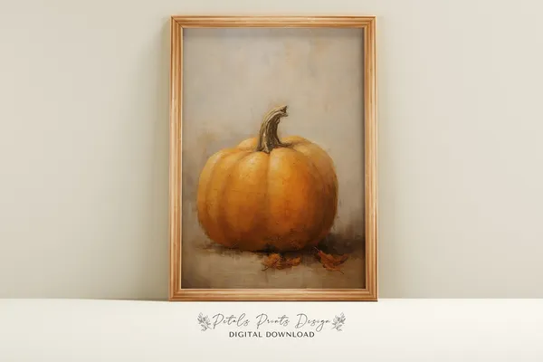 Vintage Pumpkin Still Life Art Print, Rustic Autumn Decor