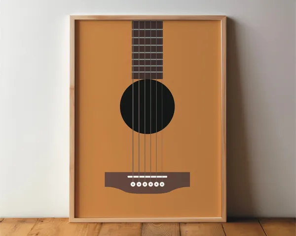 Guitar Minimal Modern Art Print, Music Wall Art