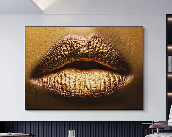 Gold Lips Pop Art Wall Art Print