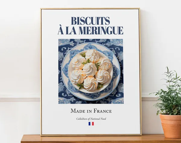 Meringue Cookies On Maiolica Tile Plate, Food Poster