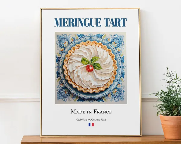 Meringue Tart on Maiolica Tile Plate, Food Art Print