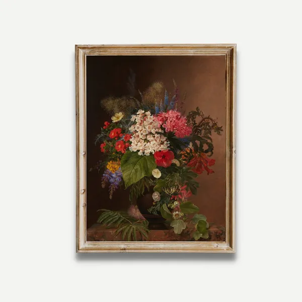 Vintage Floral Still Life, Dark Academia Art Print