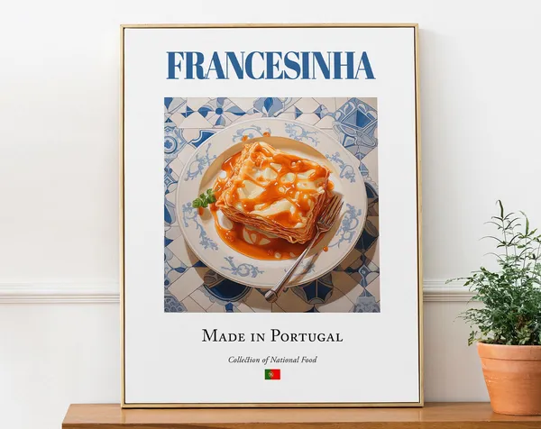 Francesinha on Azulejo Tile, Portugal Food Poster