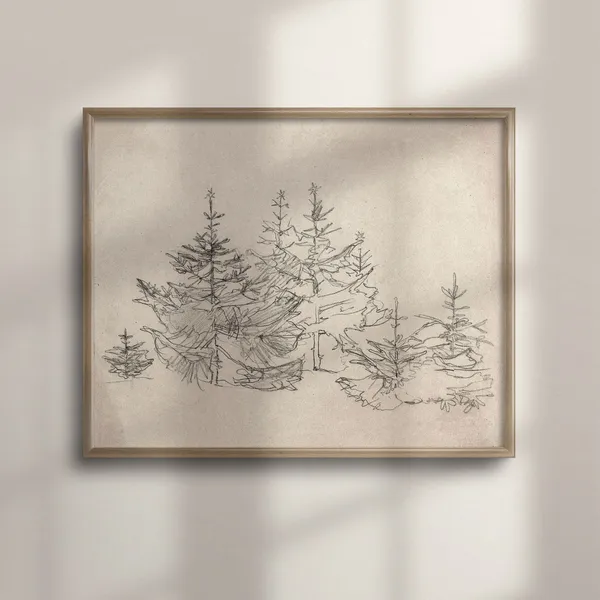 Minimalist Christmas Pine Tree Sketch Art Print