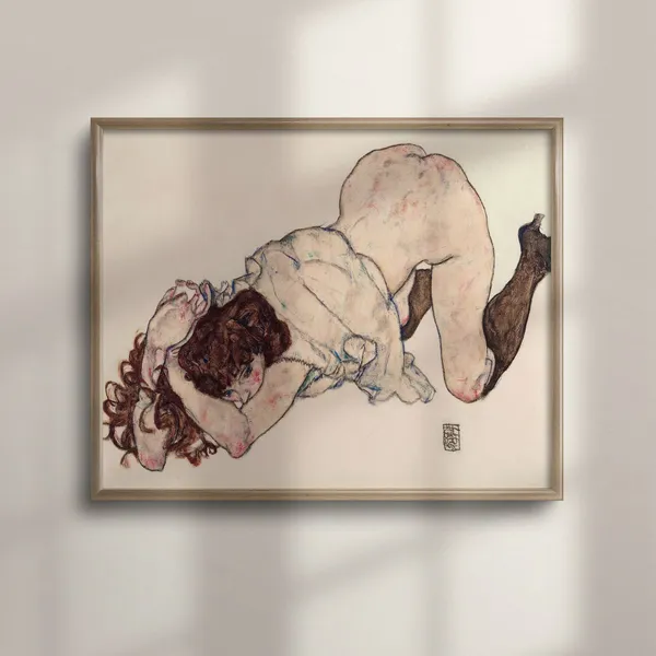 Egon Schiele Kneeling Girl Art Print, Expressionist