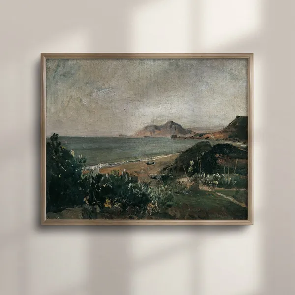 Vintage Landscape Oil Painting Print, Rustic Wall Art