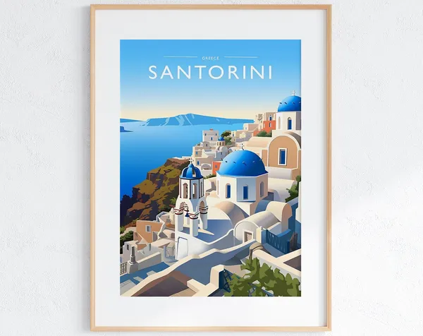 Santorini Travel Poster, Greece Travel Art Print