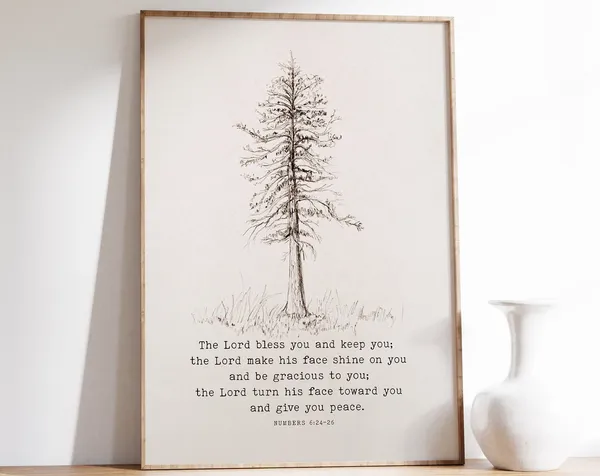 Numbers 6:24 Scripture Art Print, Pine Tree Sketch
